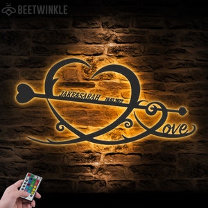 Custom Name And Date Metal Wall Art LED Light Personalized Heart And Infinity Name Sign Home Decor Wedding Love Valentine Day Decoration