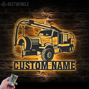 Custom Vacuum Truck Driver Metal Wall Art LED Light Personalized Sewer Cleaning Name Sign Home Decor Cleaning Service Decoration Birthday