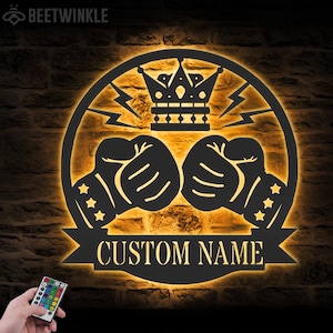 Custom Boxing Gloves Metal Wall Art with LED Light Personalized King Boxer Name Sign Home Decor Gym Room Decoration Man Cave Christmas Gift