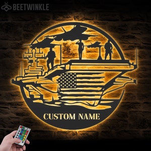 Custom US Marine Metal Wall Art Led Light Personalized America Soldier Name Sign Decoration Navy Air Force Outdoor Home Decor Proud Veteran