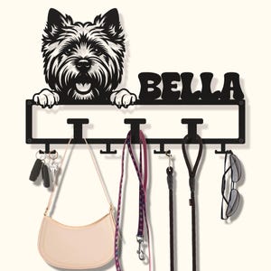 Custom Cairn Terrier Dog Leash Collar Holder Personalized Entryway Wall Mounted Accessories Stuff Storage Hanger Organizer Hook Key Rack