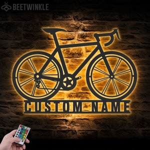 Custom Road Bike Racing Metal Wall Art LED Light Personalized Bicycle Lover Name Sign Home Decor Biker Decoration Boy Girl Birthday Xmas