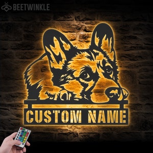 Custom Peeking Welsh Corgi Metal Wall Art LED-verlichting Gepersonaliseerde Naambord Hondenliefhebber Woondecoratie Kinderkamer Huisdier Decoratie Verjaardag