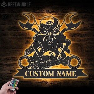 Custom Garage Metal Wall Art LED Light Personalized Workshop Name Sign Home Decor Mechanic Repair Decoration Repairman Birthday Christmas