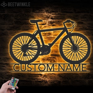 Custom Mountain Bike Metal Wall Art LED Light Personalized Bicycle MTB Name Sign Home Decor Biker Decoration Boy Girl Birthday Xmas Gift