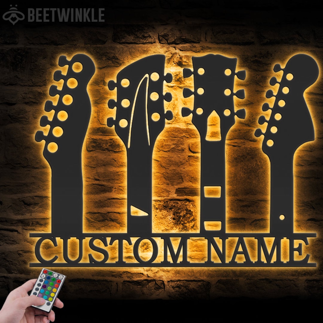 Custom Guitar Player Metal Wall Art LED Light Personalized Guitarist