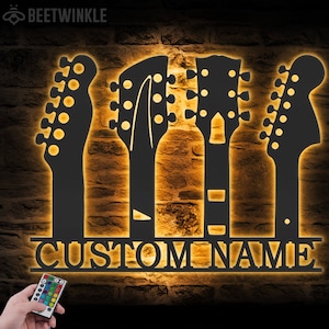 Custom Guitar Player Metal Wall Art LED Light Personalized Guitarist Name Sign Home Decor Music Room Kids Nursery Decoration Birthday Xmas