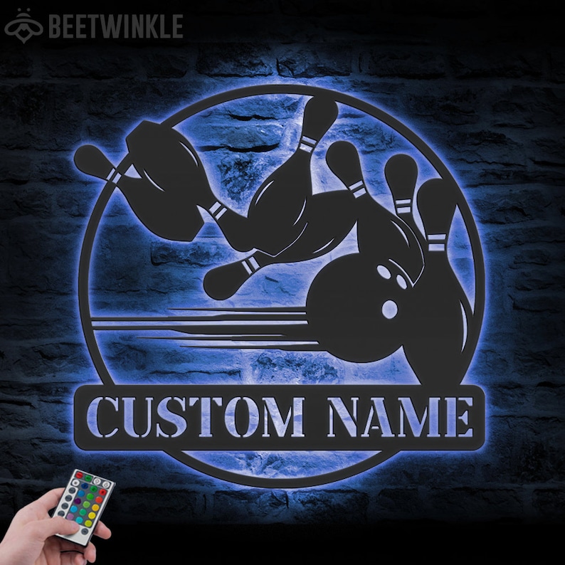 Custom Bowling Ball Metal Wall Art With LED Light Personalized Etsy
