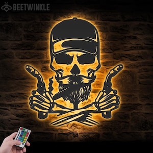 Skull Welding Metal Wall Art LED Light Welder Skull Sign Home Decor Ironworker Decoration Man Cave Birthday Christmas Housewarming Gifts
