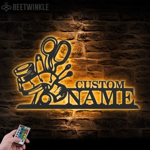 Custom Sewing Machine Metal Wall Art LED Light Personalized Tailor Shop Name Sign Home Decor Sew Quilting Sewciopath Decoration Mother Day
