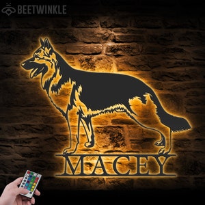 Custom German Shepherd Metal Wall Art LED Light Personalized Dog Lover Name Sign Home Decor Kids Nursery Pet Decoration Birthday Christmas