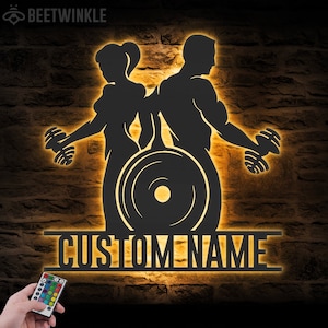 Custom Powerlifting Workout Metal Wall Art LED Light Personalized Weightlifting Name Sign Home Decor Bodybuilding Gym Fitness Decoration