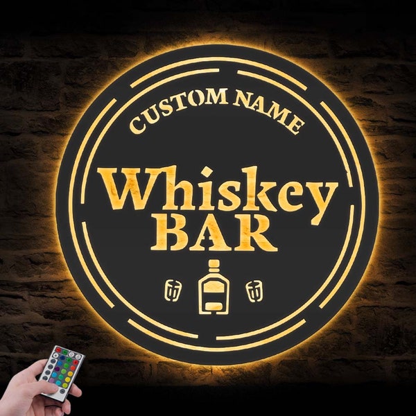 Custom Home Pub Gin Whiskey Bar Metal Wall Art LED Light Personalized Bourbon Cocktail Drinking Name Sign Home Decor Man Cave Decoration