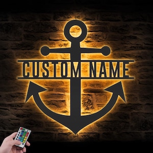 Custom Anchor Metal Wall Art LED Light Personalized Nautical Name Sign Home Decor US Navy Graduation Decoration Housewarming Birthday Xmas