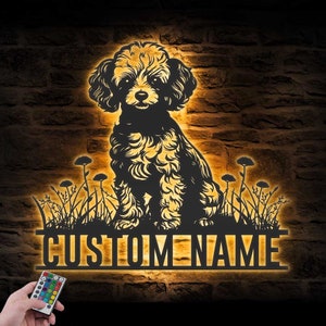 Custom Toy Poodle Metal Wall Art LED Light Personalized Dog Lover Name Sign Home Decor Pet Animal Nursery Decoration Birthday Housewarming