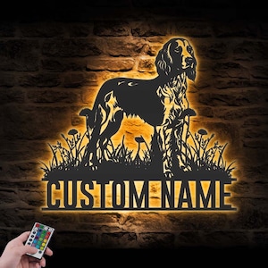 Custom English Setter Metal Wall Art LED Light Personalized Dog Lover Name Sign Home Decor Pet Animal Kid Nursery Decoration Christmas Xmas