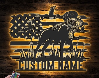 Letrero de metal personalizado para caza de perros faisán y vizsla, con luz LED, para pared, con nombre de cazador, para decoración del hogar, para granja y cabaña de caza de faisán