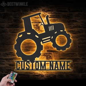 Custom Kid&#39;s Tractor Farm Metal Wall Art LED Light Personalized Boy Farmer Name Sign Home Decor Girl Farming Wagon Decoration Birthday Xmas