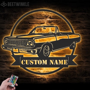 Custom Garage Metal Wall Art LED Light Personalized Classic Muscle Car Name Sign Home Decor Mechanic Repair Decoration Repairman Birthday