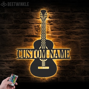 Custom Guitar Player Metal Wall Art LED Light Personalized Guitarist Name Sign Home Decor Music Room Kids Nursery Decoration Birthday Xmas