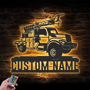Custom Utility Truck Driver Metal Wall Art LED Light Personalized Utility Machine Name Sign Decor Heavy Equipment Decoration Father Day Gift
