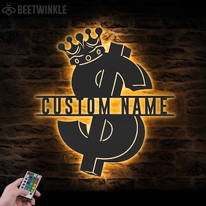 Custom Dollar Money Symbol Metal Wall Art LED Light Personalized Accountant Name Sign Home Decor Financial Specialist Officer Decoration