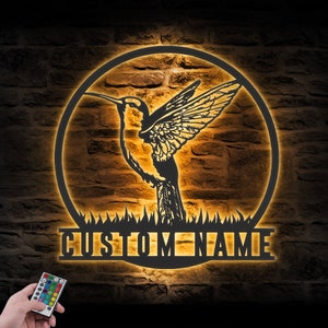 Custom Hummingbird Metal Wall Art LED Light Personalized Hummingbird Lover Name Sign Home Decor Kids Nursery Decoration Xmas Birthday Gift