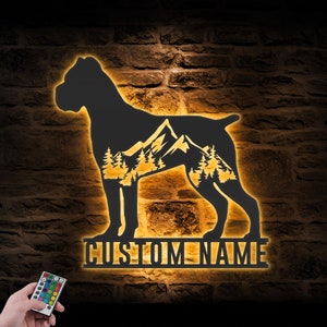 Custom Mountain Forest Scene Cane Corso Metal Wall Art LED Light Personalized Dog Lover Name Sign Home Decor Pet Animal Decoration Birthday