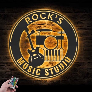 Custom Guitar Drums Keyboard Musical Instrument Metal Wall Art LED Light Personalized Player Name Sign Decor Music Room Decoration Christmas