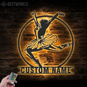 Custom Modern Dance Metal Wall Art LED Lights Personalized Girl Ballet Dancing Name Sign Home Decor Dancer Kids Nursery Decoration Birthday