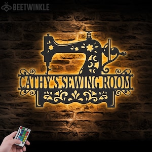 Custom Sewing Machine Metal Wall Art LED Light Personalized Tailor Shop Name Sign Home Decor Sew Quilting Sewciopath Decoration Mother Day