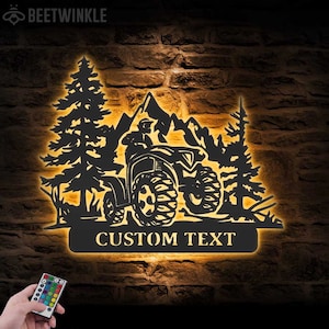 Custom US Quad Biker Metal Wall Art LED Light Personalized Dirt Bike Name Sign All Terrain Vehicle ATV 4 Wheels Home Decor Rider Decoration