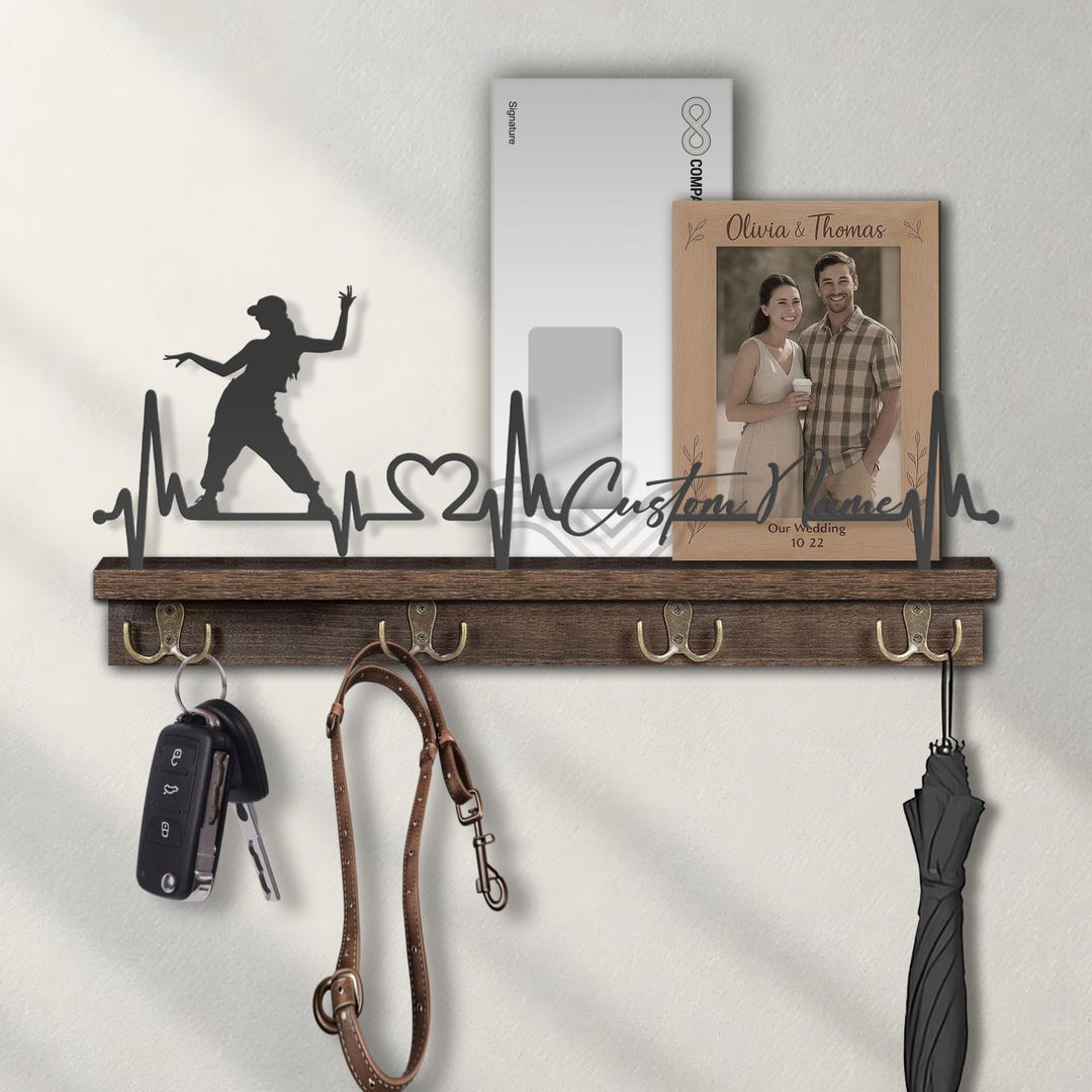 Dance Key Rack Custom Hip Hop Dancing Heartbeat Metal Wooden Key Holder Shelf ...
