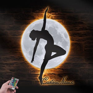 Custom Ballet Dancing On The Moon Metal Wooden Wall Art LED Light Personalized Modern Dancer Name Sign Home Decor Dance Room Decoration