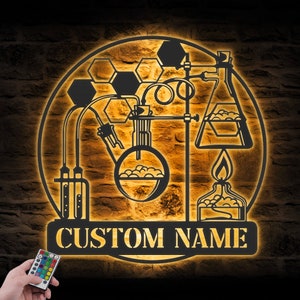 Custom Chemistry Teacher Metal Wall Art LED Light Personalized Chemist Name Sign Home Decor Science Decoration Housewarming Xmas Gifts