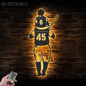 Custom Father Son Baseball Metal Wall Art LED Light Personalized Softball Player Name Sign Home Decor Kid Nursery Decoration Birthday Xmas