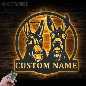 Custom Funny Two Donkey Farmhouse Metal Wall Art LED Light Personalized Donkey Farm Name Sign Home Decor Donkey Barn Nursery Decoration Xmas