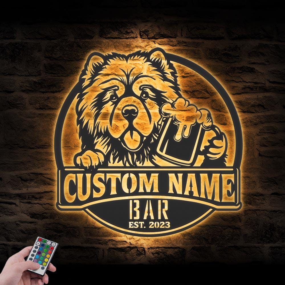 Custom Funny Chowchow Thirsty Beer Pub Metal Wall Art LED Light ...