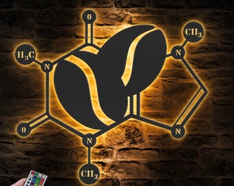 Caffeine Molecule Metal Wall Art LED Light Biology Chemistry Science ...