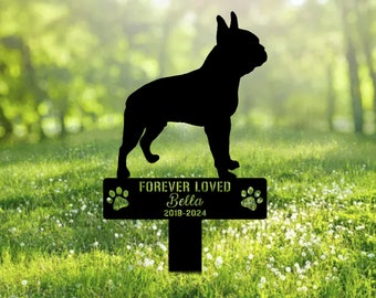 thumbnail image 2 of Personalized Boston Terrier Dog Memorial Garden Stakes, Angel Grave 2 of 12