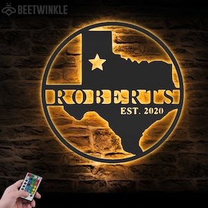 Benutzerdefinierte Texas Karte Metall Wandkunst LED-Licht Personalisierte Texas State Name Zeichen Wohnkultur Geboren in Texas Dekoration Housewarming Geburtstag Weihnachten