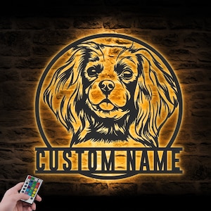 Custom Cavalier King Charles Spaniel Metal Wall Art LED Light Personalized Dog Name Sign Home Decor Pet Animal Kid Nursery Decoration