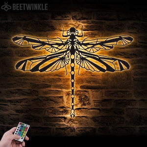 Zentangle Dragonfly Metal Wall Art LED Light Dragonfly Lover Sign Home Decor Boy Girl Nursery Decoration Christmas Birthday Housewarming