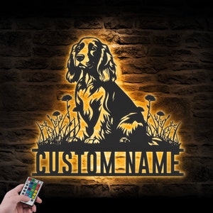 Custom Cocker Spaniel Metal Wall Art LED Light Personalized Dog Lover Name Sign Home Decor Pet Animal Kid  Nursery Decoration Birthday Gift
