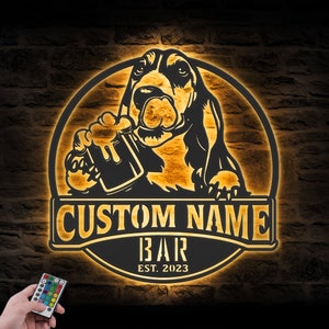 Custom Thirsty Hound Beer Pub Metal Wall Art LED Light Personalized Beer Bar Name Sign Home Decor Dog Beer Lover Decoration Father's Day