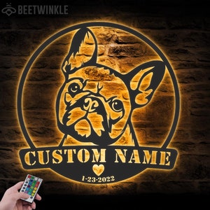 Custom French Bulldog Metal Wall Art LED Light Personalized Frenchie Memorial Dog Name Sign Home Decor In Loving Memory Decoration Christmas