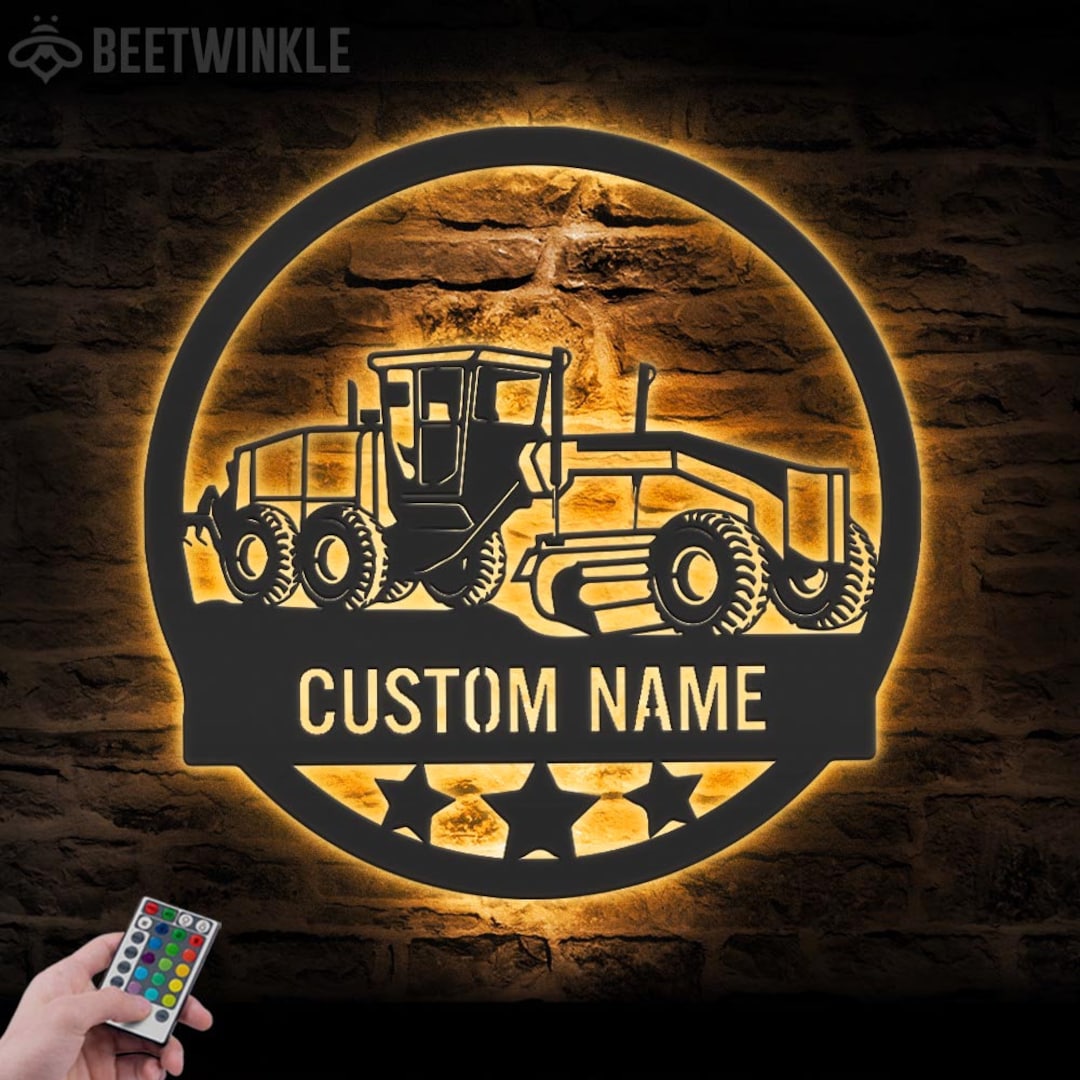 Custom Road Grader Metal Wall Art LED Light Personalized Heavy Etsy