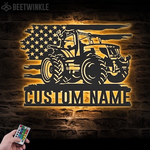 Custom Tractor Driver Metal Wall Art LED Light Personalized Farm Tractor Name Sign Home Decor Tractor Agriculture Farming Garage Decoration