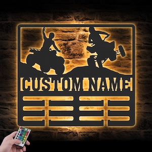 Custom Quad Biker Medal Hanger With Led Light ATV 4 Wheels Medal Holder Display Rack For Award And Ribbon Tiered Award Rack Christmas