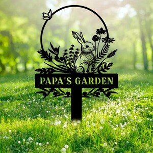 Custom Garden Name Metal Sign Personalized Rabbit With Flower Sign With Stake Porch Decor Garden Decoration Mother&#39;s Father&#39;s Day Gardener